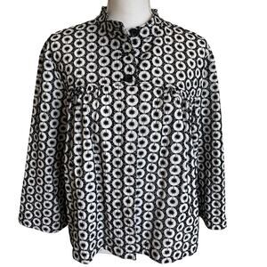 Jones New York Sport Jacket Large Black White Cotton Eyelet Geometric Floral